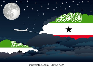 Night Clouds with Somaliland Flags, Aeroplane Flying