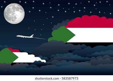 Night Clouds with Sudan Flags, Aeroplane Flying
