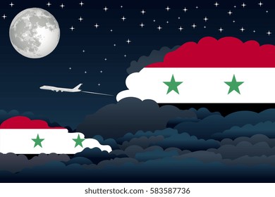 Night Clouds with Syria Flags, Aeroplane Flying