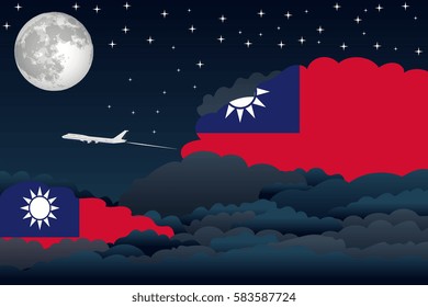 Night Clouds with Taiwan Flags, Aeroplane Flying