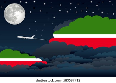 Night Clouds with Tatarstan Flags, Aeroplane Flying