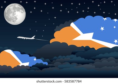 Night Clouds with Tierra del Fuego Province - Argentina Flags, Aeroplane Flying