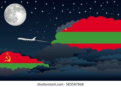 Night Clouds with Transnistria Flags, Aeroplane Flying
