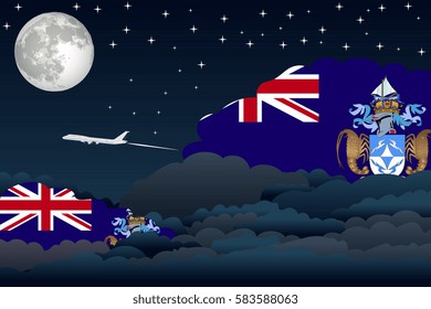 Night Clouds with Tristan da Cunha Flags, Aeroplane Flying