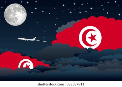 Night Clouds with Tunisia Flags, Aeroplane Flying