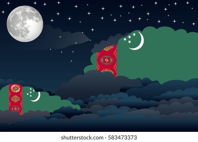 Night Clouds with Turkmenistan Flags