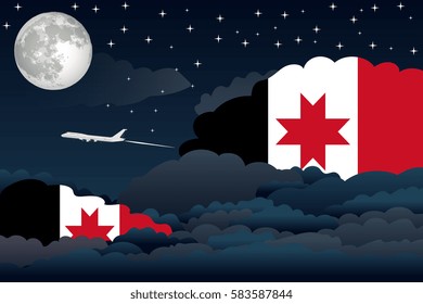 Night Clouds with Udmurtia Flags, Aeroplane Flying