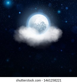 Night cloudy sky with the moon and shining stars background. EPS 10