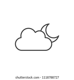 Night cloudy weather line icon.