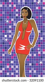 Night club #3 A woman with a disco/party like background dressed for the occasion. Vector Illustration.