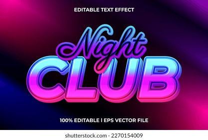 Efecto de texto 3d del club nocturno y texto editable, estilo 3d de plantilla para título de negocio