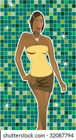 Night club #4 A woman with a disco/party like background dressed for the occasion. Vector Illustration.