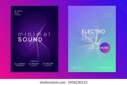 Night Club Background. Blue Dance Banner. Electro Invite. Discotheque Set. Pink Techno Poster. Soundwave Disco Illustration. Dj Festival Template. Violet Night Club Background