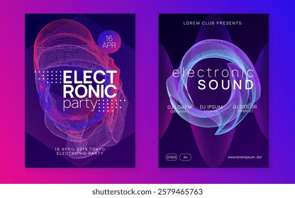 Night Club Background. Discotheque Banner. Electro Vector. Soundwave Beat Invitation. Pink Dance Magazine. Dj Concert Template. Violet Sound Event. Blue Night Club Background