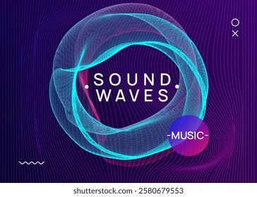 Night Club Background. Techno Trance Graphic. Fest Poster. Soundwave Disco Invitation. Blue Dj Flyer. Electro Vector. Violet Discotheque Event. Green Night Club Background