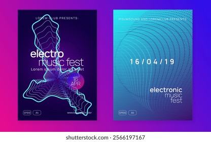 Night Club Banner. Electronic Audio Invitation. Violet Edm Magazine. Dance Design. Blue Discotheque Background. Electro Vector. Fest Trance Element. Pink Night Club Banner