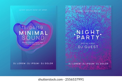 Night Club Banner. Nightclub Audio Illustration. Fest Poster. Music Electro Graphic. Blue Discotheque Design. Concert Vector. Violet Dance Set. Green Night Club Banner