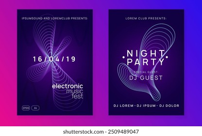 Night Club Banner. Violet Techno Background. Festival Vector. Discotheque Concert Element. Electronic Disco Invitation. Green Edm Flyer. Dance Set. Blue Night Club Banner