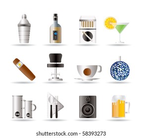 Night club, bar and drink icons - vector icon set