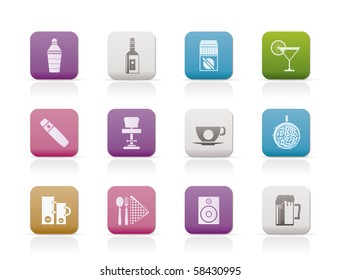 Night club, bar and drink icons - vector icon set