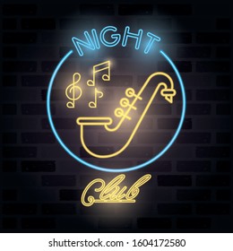 night club bar label neon lights vector illustration design