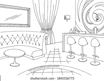 Night club cafe bar graphic black white interior sketch illustration vector