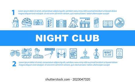 Night Club Dance Party Landing Web Page Header Banner Template Vector. Night Club Lounge Area And Floor Disco Ball, Bar Counter And Dj Equipment Illustration
