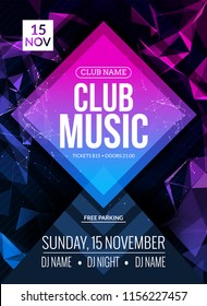 Night Club Dance Party Poster Concert Background Template. Vector DJ Club Music Poster Flyer.