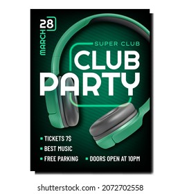 Night club dance poster vector. Electro beat brochure. House holiday night festival. Fashion style. 3d realistic illustration