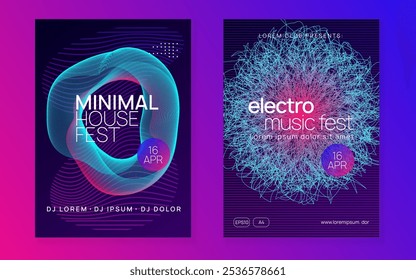 Night Club Design. Blue Fest Event. Techno Trance Graphic. Pink Party Set. Music Background. Concert Invite. Soundwave Beat Illustration. Violet Night Club Design