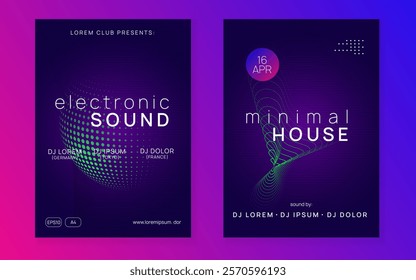 Night Club Design. Blue Night Club Magazine. Soundwave Audio Invitation. Electro Vector. Green Discotheque Poster. Dance Trance Graphic. Party Background. Pink Night Club Design