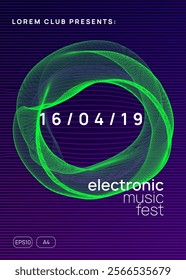 Night Club Design. Fest Poster. Green Edm Set. Violet Party Flyer. Dance Concert Element. Electronic Audio Illustration. Electro Vector. Blue Night Club Design