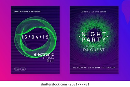 Night Club Design. Music Trance Element. Nightclub Disco Illustration. Sound Poster. Pink Night Club Background. Concert Invite. Blue Fest Set. Green Night Club Design