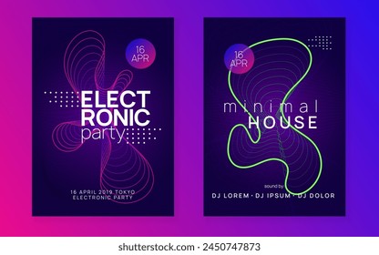 Night Club Design. Pink Dance Banner. Trance Cover. Soundwave Disco Illustration. Night Club Poster. Fest Concert Template. Blue Discotheque Magazine. Violet Night Club Design