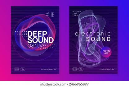 Night Club Design. Soundwave Beat Illustration. Dance Concert Template. Violet Techno Background. Trance Vector. Edm Set. Pink Fest Event. Green Night Club Design