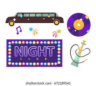 Night club or disco party vector flat icons