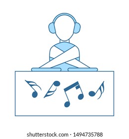 Night Club DJ Icon. Thin Line With Blue Fill Design. Vector Illustration.