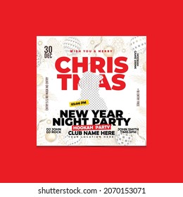 Night club dj party social media post and square web banner template. Luxury Christmas social media dj party flyer white and black background. post square frame for social media, party flyer.