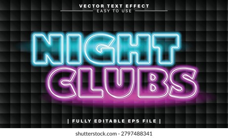Night club Editable Neon Style Typography Template with Glowing Blue and Pink Radiant Text Effects for Party Branding