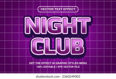 Night club editable text effect template, 3d cartoon retro text style, premium vector	