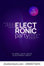 Night Club Event. Electronic Disco Illustration. Discotheque Flyer. Violet Music Background. Techno Festival Element. Blue Night Club Design. Trance Vector. Pink Night Club Event