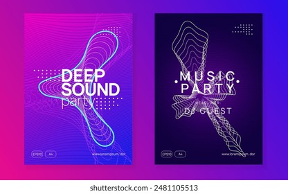 Night Club Event. Pink Discotheque Design. Trance Cover. Sound Set. Psychedelic Radio Illustration. Blue Edm Banner. Fest Festival Template. Violet Night Club Event