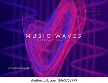 Night Club Event. Soundwave Disco Invitation. Blue Night Club Magazine. Festival Vector. Sound Trance Element. Edm Flyer. Pink Discotheque Banner. Violet Night Club Event