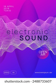 Night Club Event. Soundwave Disco Illustration. Sound Concert Graphic. Pink Edm Banner. Violet Night Club Set. Electro Vector. Party Design. Blue Night Club Event