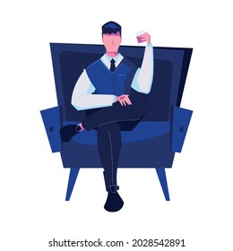 Night club flat composition with isolated image of chair with sitting man drinking cocktail vector illustration