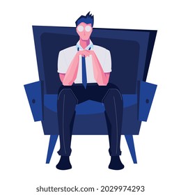 Night club flat composition with isolated character of sitting man with empty eyes vector illustration