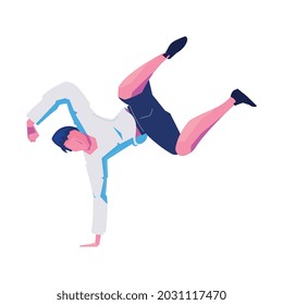 Night club flat composition with isolated male character of dancer standing on single hand vector illustration
