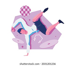 Night club flat composition with man break dancing vector illustration