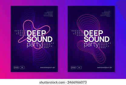 Night Club Flyer. Concert Cover. Dance Banner. Edm Festival Element. Soundwave Radio Invitation. Violet Fest Background. Pink Night Club Set. Blue Night Club Flyer