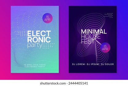 Night Club Flyer. Discotheque Set. Blue Techno Magazine. Green Music Poster. Electro Vector. Electronic Audio Invitation. Dance Concert Template. Pink Night Club Flyer